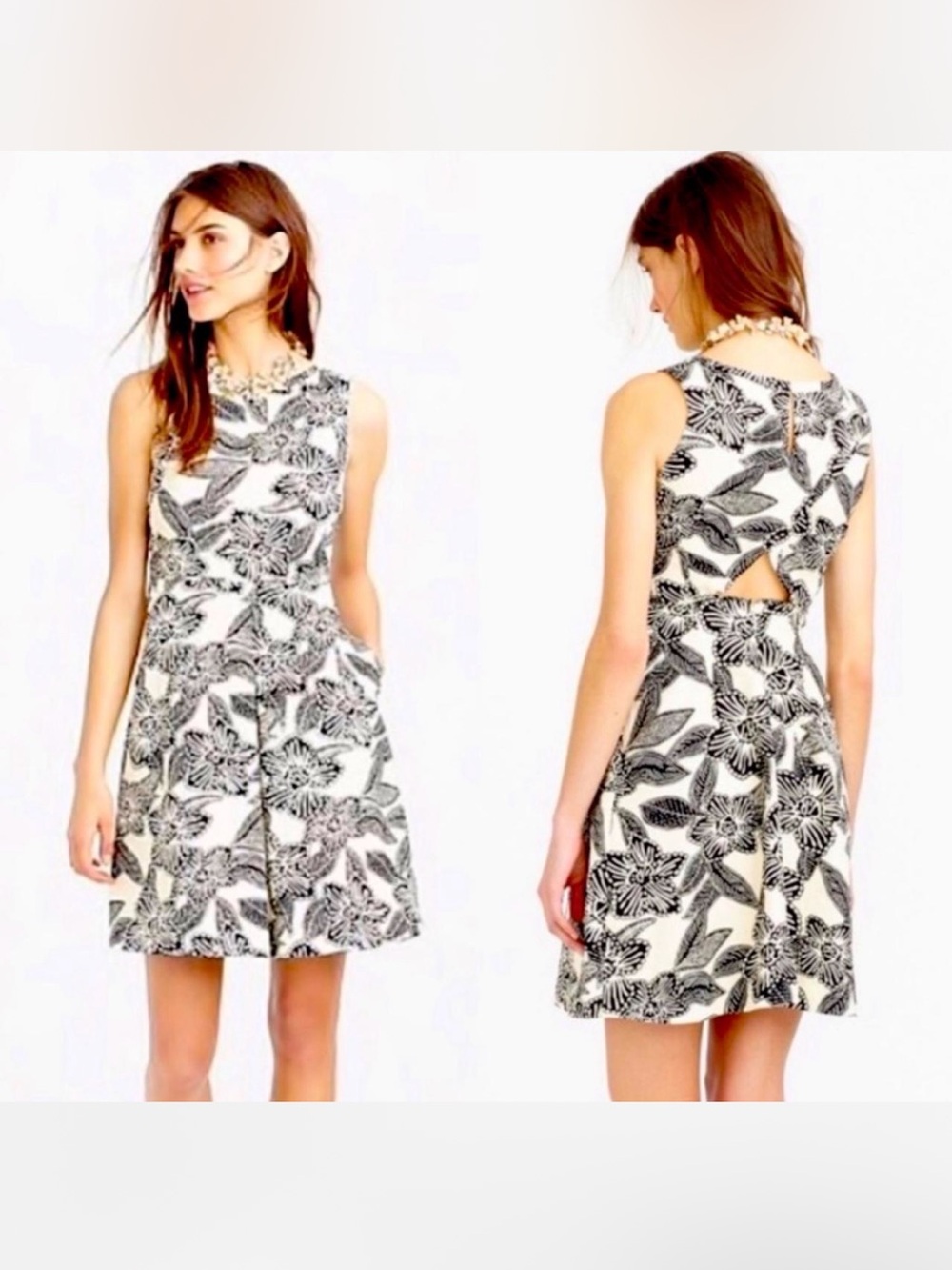 J. Crew Black & White Big Floral Print Fit-and-Flare Dress 2P